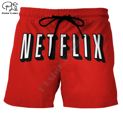 Couple Matching  NETFLIX AND CHILL  Printed 3d Shorts women for men Elastic Waist Shorts Summer Quick Dry Beach shorts