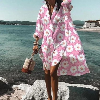 Turn-down Collar Long Sleeve Shirt Dress