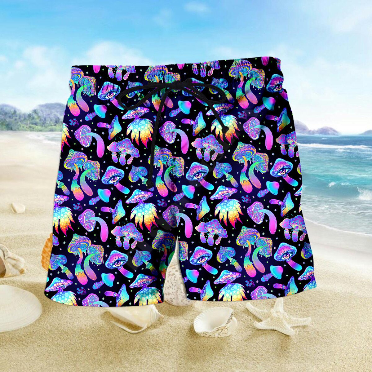 Couple Matching Psychedelic Mushroom Shorts 3d Shorts women for men Elastic Waist Shorts Summer Couple Beach Shorts NSDK03