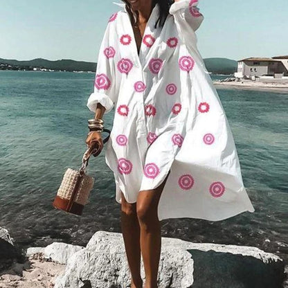 Turn-down Collar Long Sleeve Shirt Dress