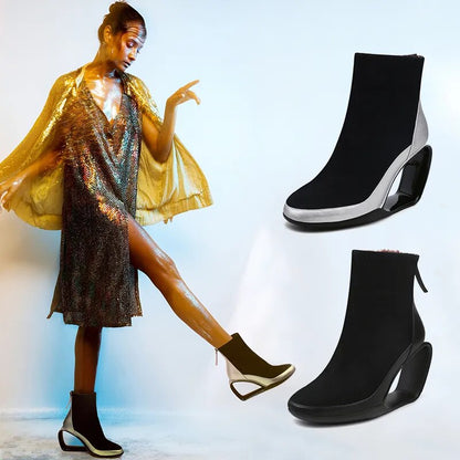 Hollow out High Heel Wedge Snow Boots