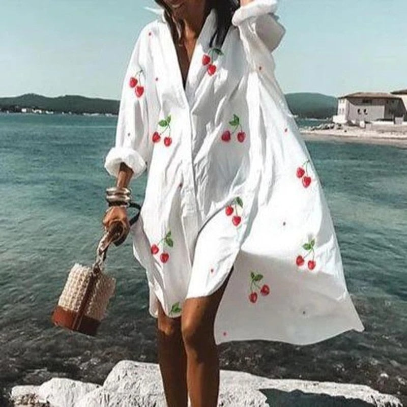 Turn-down Collar Long Sleeve Shirt Dress