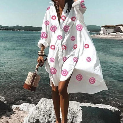 Turn-down Collar Long Sleeve Shirt Dress