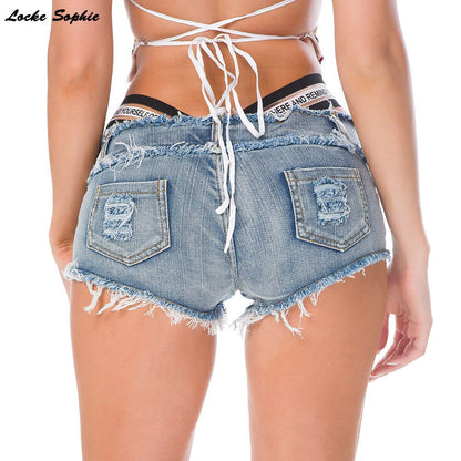 Low waist denim cotton shorts