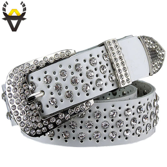 Fashion rhinestone genuine leather belts for women Luxury Pin buckle belt woman Quality second layer cow skin strap width 3.3 cm