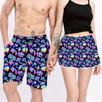 Couple Matching Psychedelic Mushroom Shorts 3d Shorts women for men Elastic Waist Shorts Summer Couple Beach Shorts NSDK03