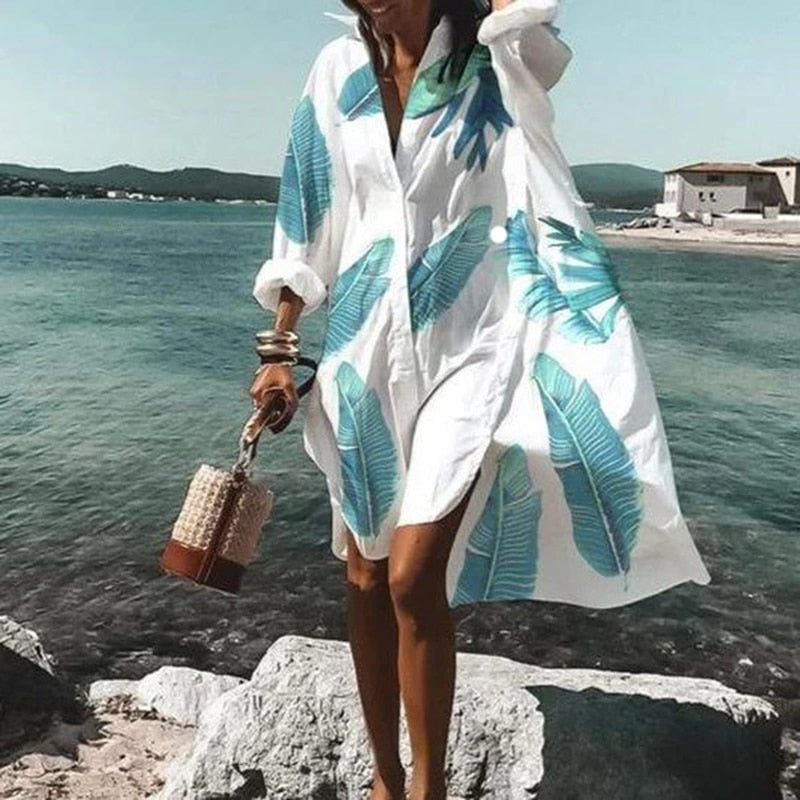 Turn-down Collar Long Sleeve Shirt Dress