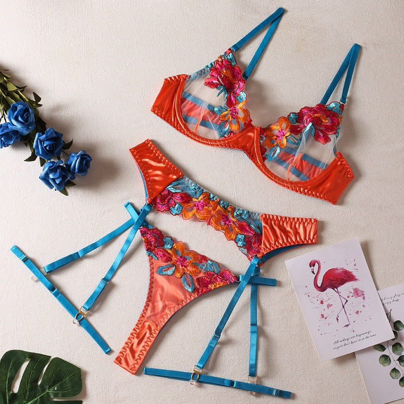 Colorful 3-Piece Bra Set Underwear Set