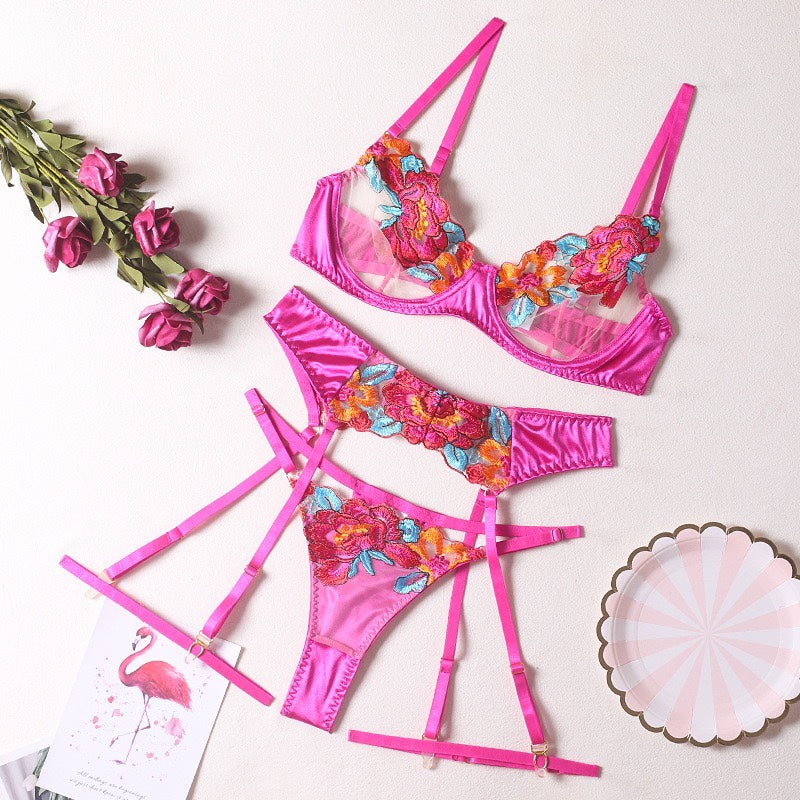 Colorful 3-Piece Bra Set Underwear Set