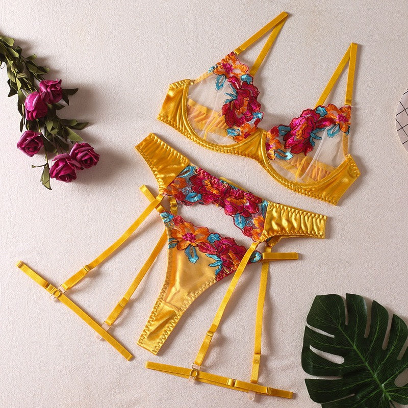 Colorful 3-Piece Bra Set Underwear Set