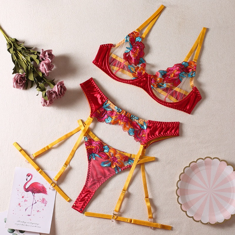 Colorful 3-Piece Bra Set Underwear Set