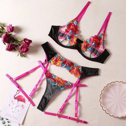 Colorful 3-Piece Bra Set Underwear Set