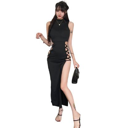 Hot Girl Hollow-out Lace-up Midi Dress