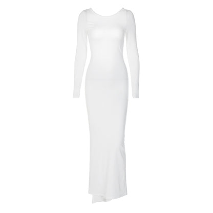 Zone Sexy White Long-Sleeve Pleated Dress