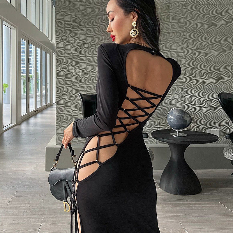 Autumn and Winter Split Long Sleeve Sexy Dress