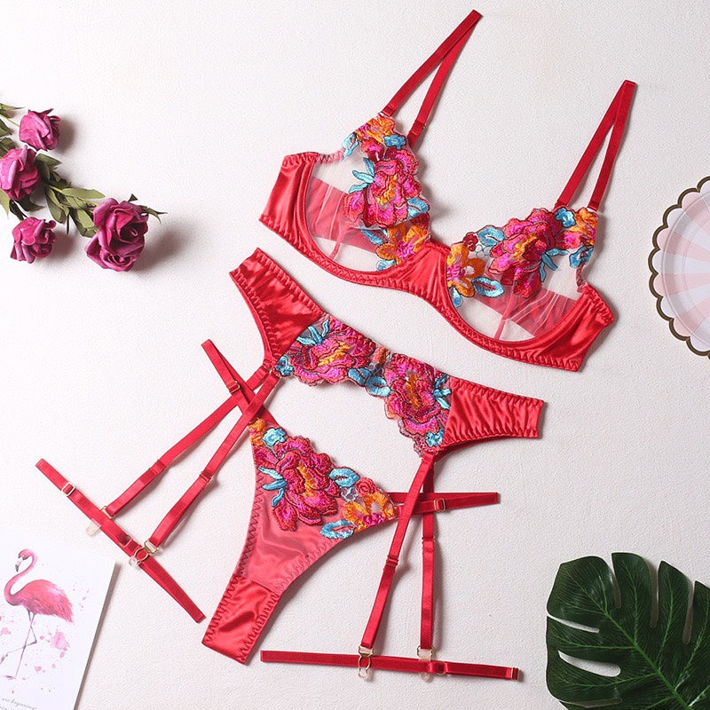 Colorful 3-Piece Bra Set Underwear Set