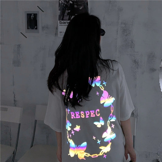 Butterfly Reflective Short-Sleeved Disco T-Shirt