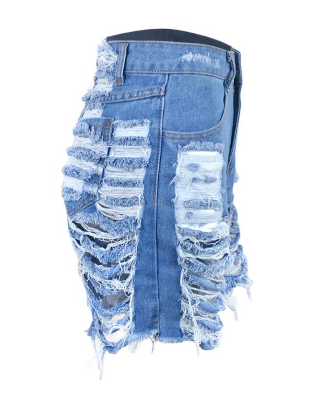 New Fashion 2023 Ripped Cutout Buttoned Denim Shorts