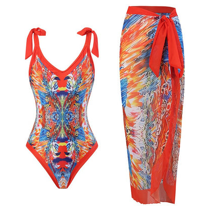 Panther Print Two Piece Swimsuit with Skirt