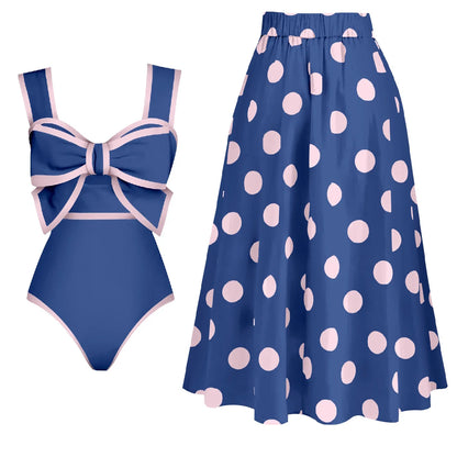 Bow Tie one-piece swimsuit with skirt