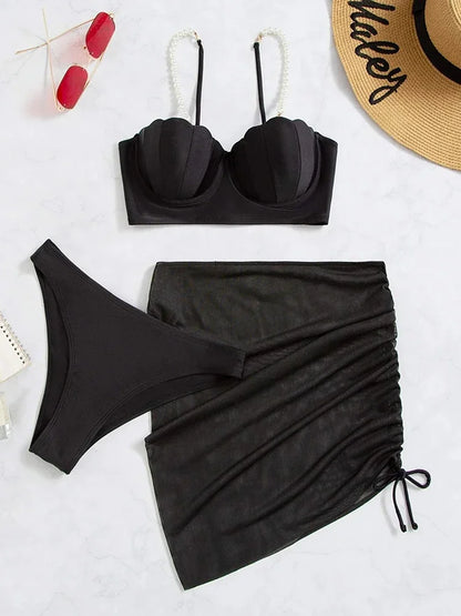 One-piece Swimsuit with Elegant Beach Cover