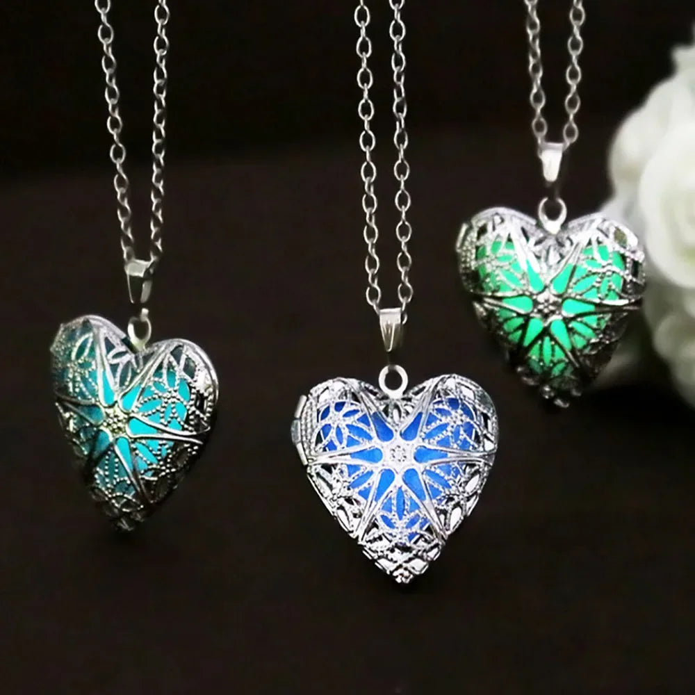 Glow In The Dark Glowing Hollow Star Heart Pendant