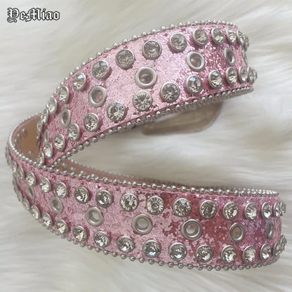 Punk Rock Pink Rhinestone Belts Luxury Strap Western Cowboy Diamonds Bling Belt Men Y2K Crystal Studded Cinto De Strass For Jean