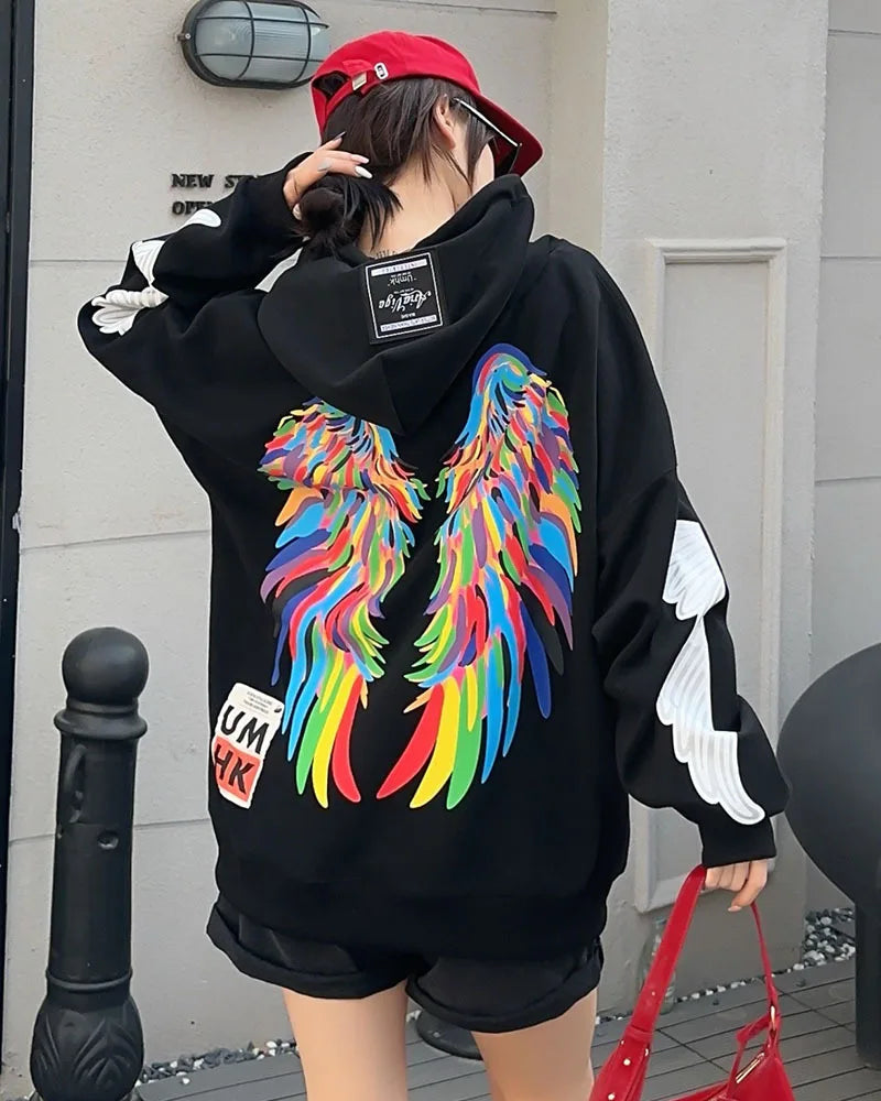 Graffiti Wing Oversized Pocket Hooded Sweatshirt