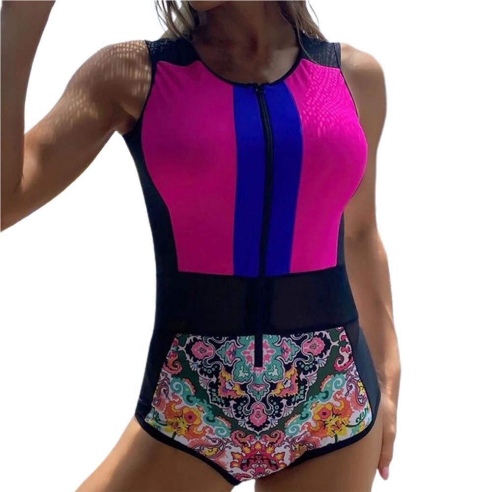 Women Swimsuit Beachwear Monokini Zipper O Neck  Awesome One-piece Summer Lady Monokini