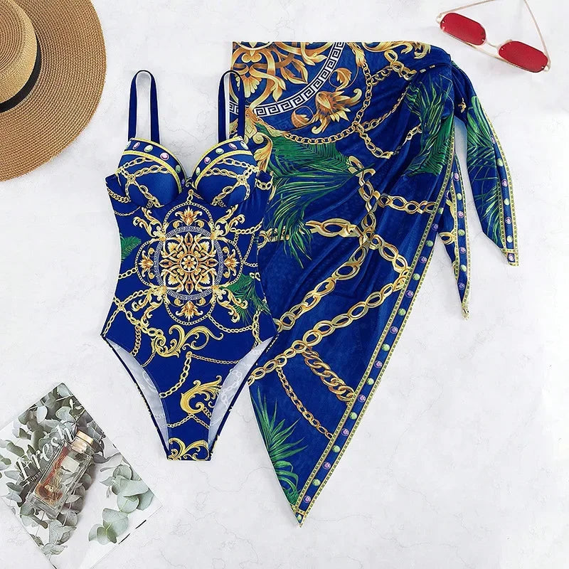 One-piece Swimsuit with Elegant Beach Cover