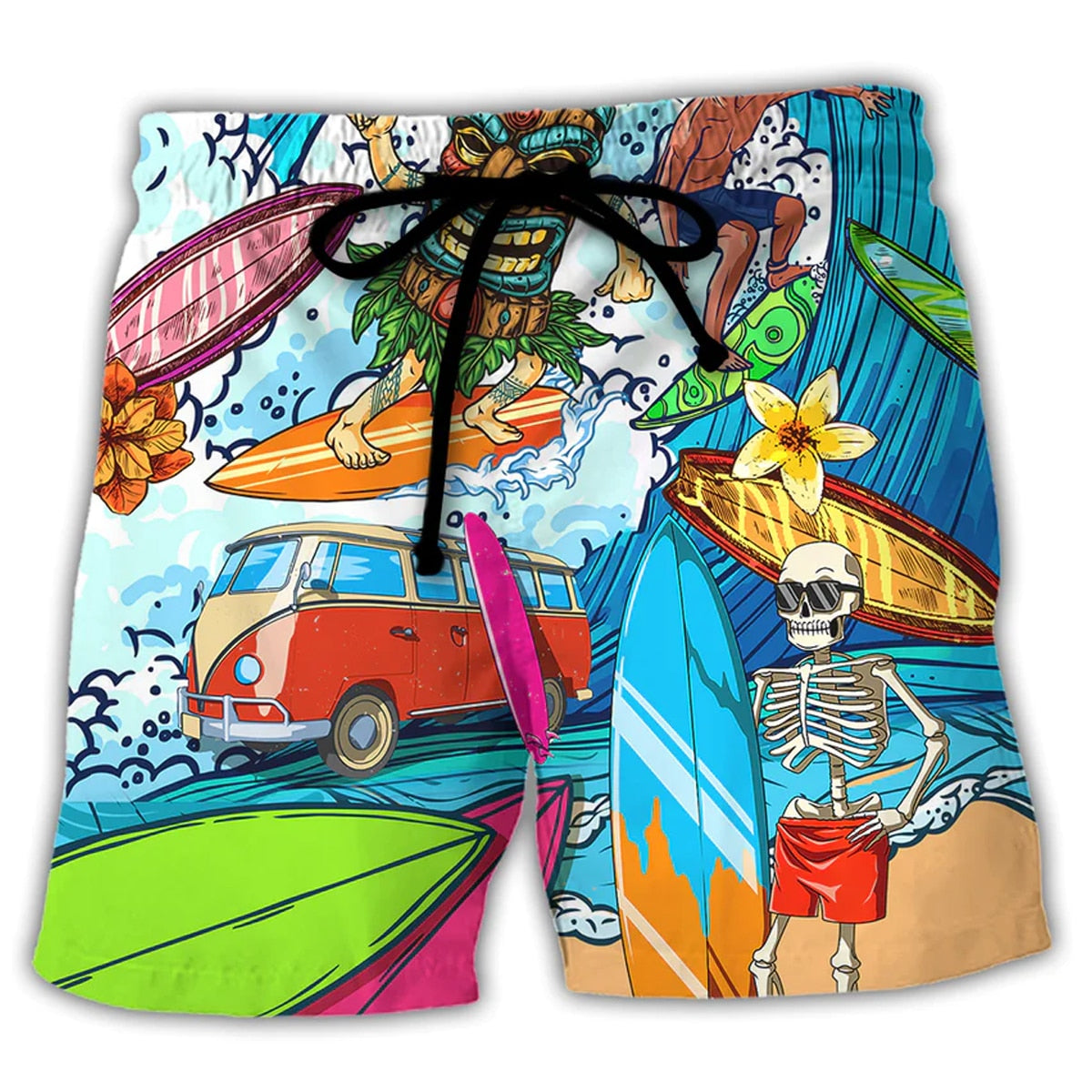 Colorful Cars Swim Shorts Drawstring Mesh Lining