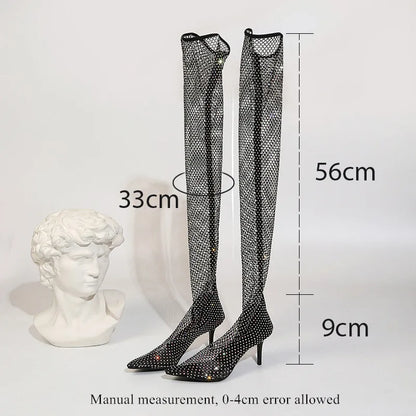 Over Knee Mesh Sock Pointed Toe Boots