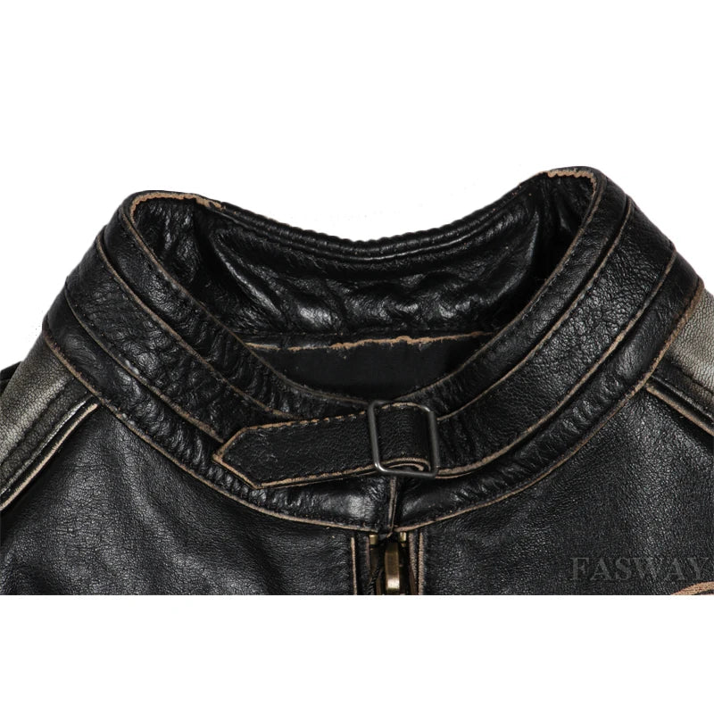 Genuine Leather Motorcycle Jacket Cowhide Calf Skin