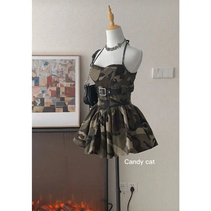 Spicy girl camouflage camisole ans skirt