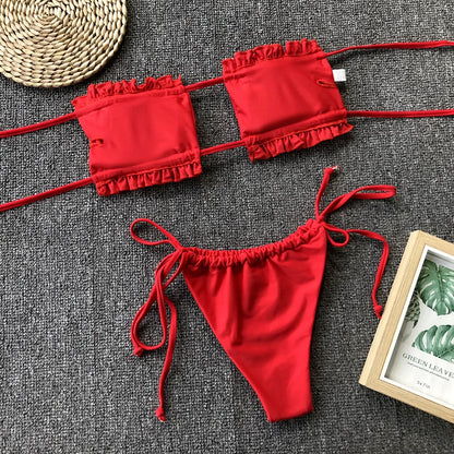 Ruched String Bikini