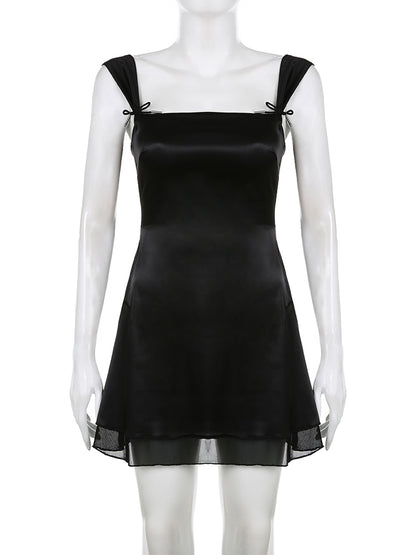 Sweetown Sleeveless Black Goth Two Layer Dress