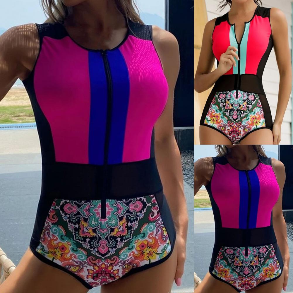 Women Swimsuit Beachwear Monokini Zipper O Neck  Awesome One-piece Summer Lady Monokini