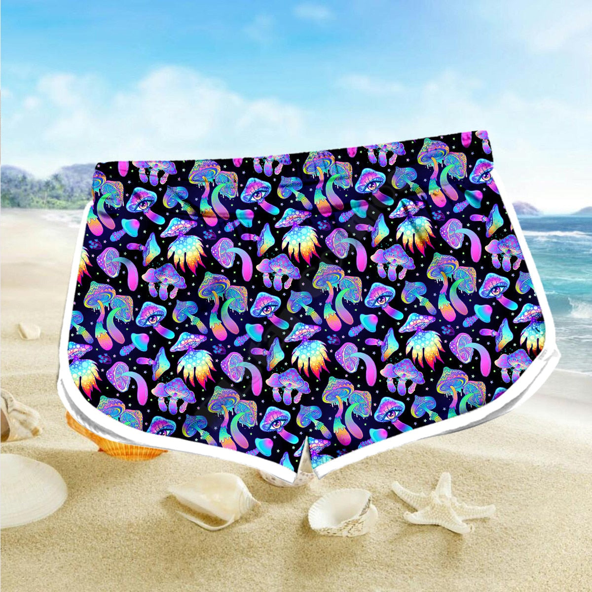 Couple Matching Psychedelic Mushroom Shorts 3d Shorts women for men Elastic Waist Shorts Summer Couple Beach Shorts NSDK03