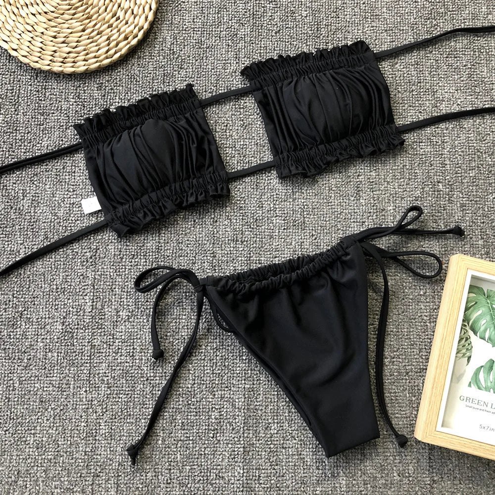 Ruched String Bikini