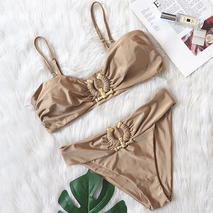 New sexy high waisted hollow metal bikini