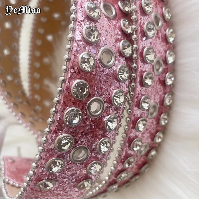 Punk Rock Pink Rhinestone Belts Luxury Strap Western Cowboy Diamonds Bling Belt Men Y2K Crystal Studded Cinto De Strass For Jean