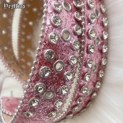 Punk Rock Pink Rhinestone Belts Luxury Strap Western Cowboy Diamonds Bling Belt Men Y2K Crystal Studded Cinto De Strass For Jean