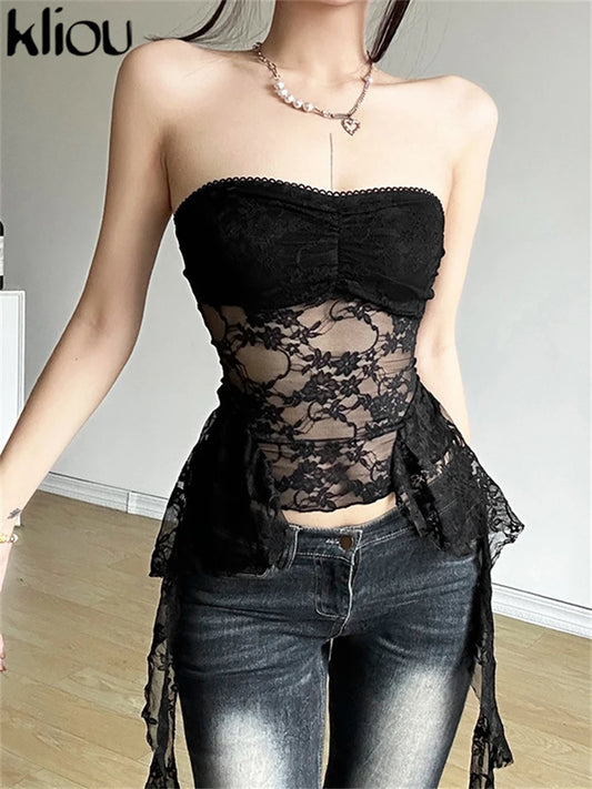 Bare Midriff Lace Crop Top