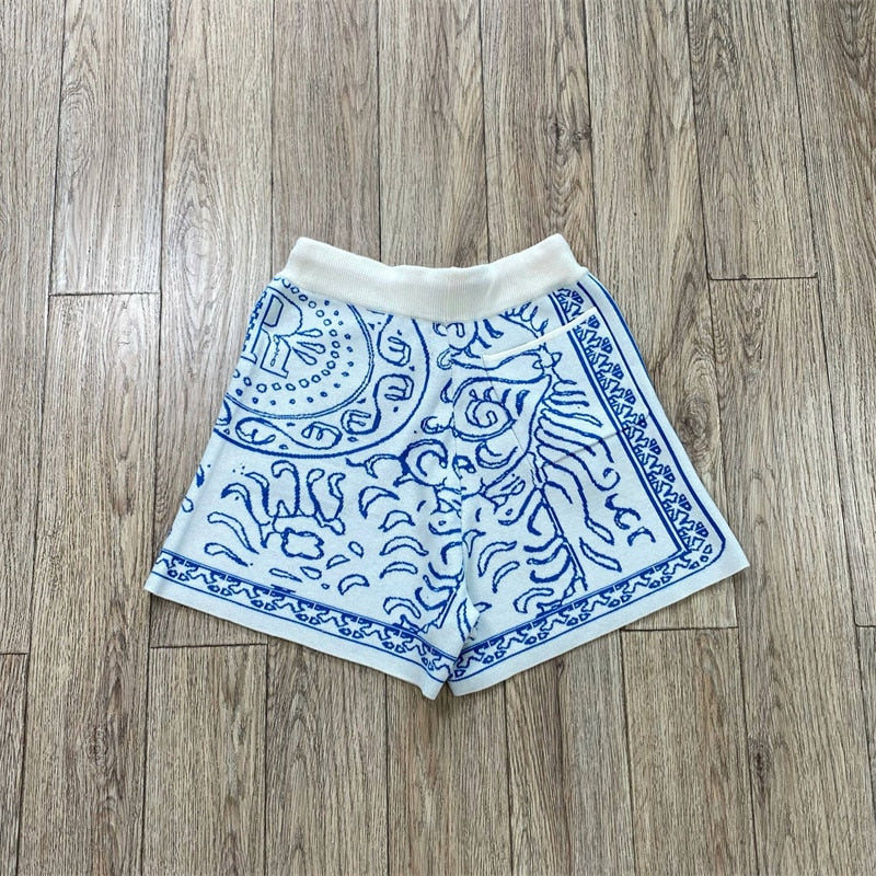 Blue Jacquard Drawstring Shorts Men or Women Top Quality