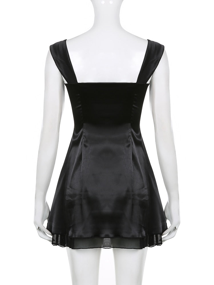 Sweetown Sleeveless Black Goth Two Layer Dress