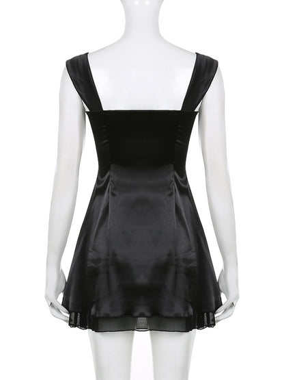 Sweetown Sleeveless Black Goth Two Layer Dress