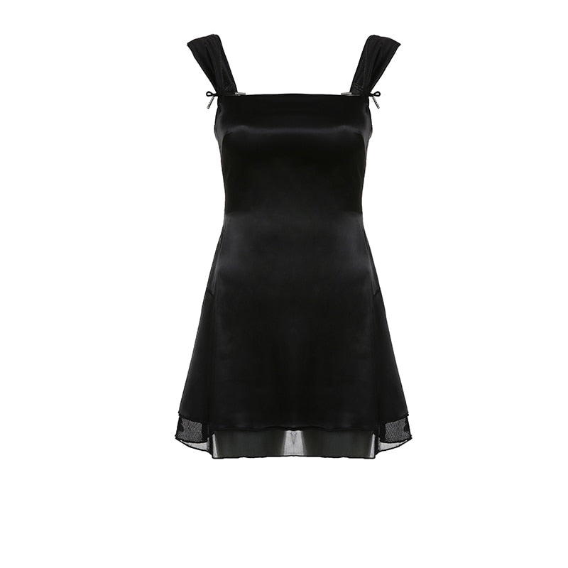 Sweetown Sleeveless Black Goth Two Layer Dress