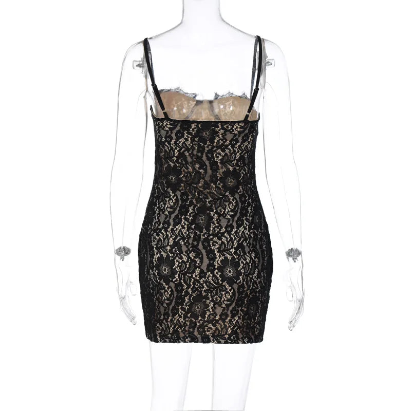 Lace Spaghetti Straps Bodycon Mini Dress