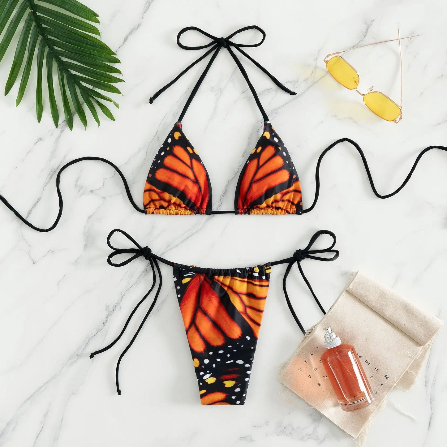 Sexy women butterfly print halter string micro bikini