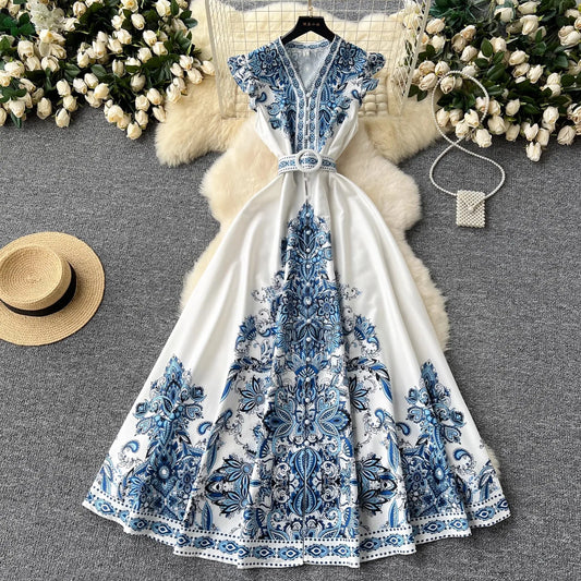 Paisley Print Belted Vintage Party Dress